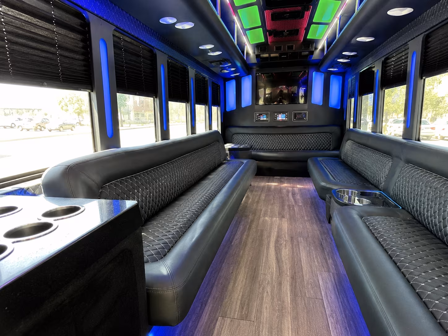 White party bus exterior
