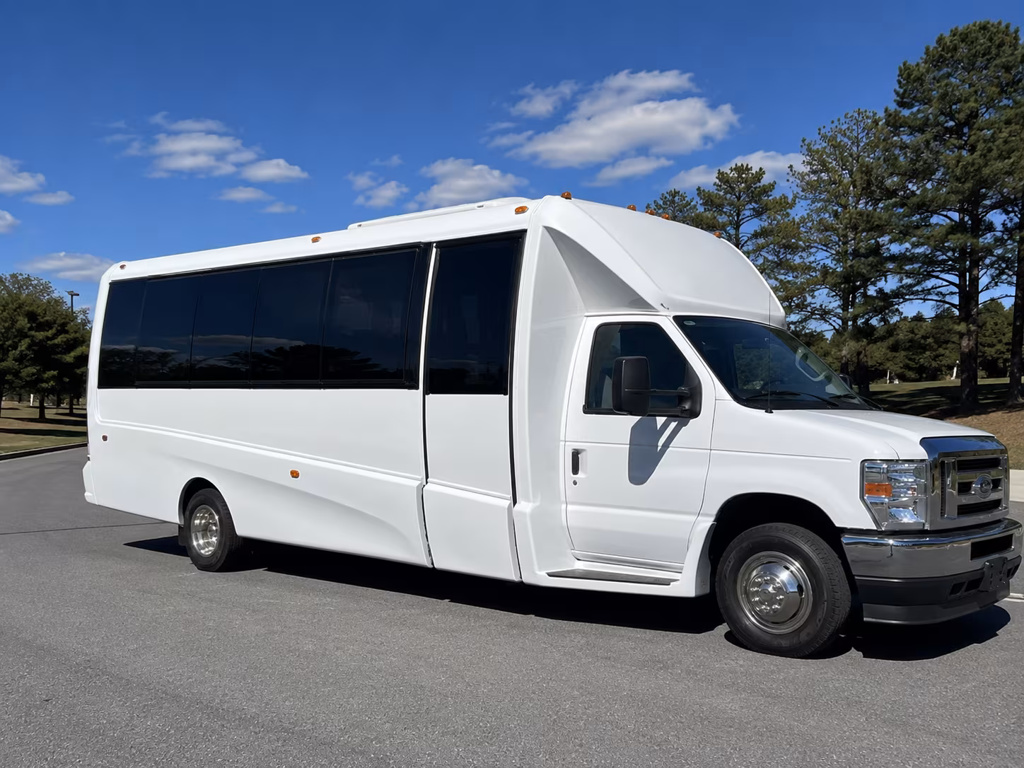 White party bus exterior