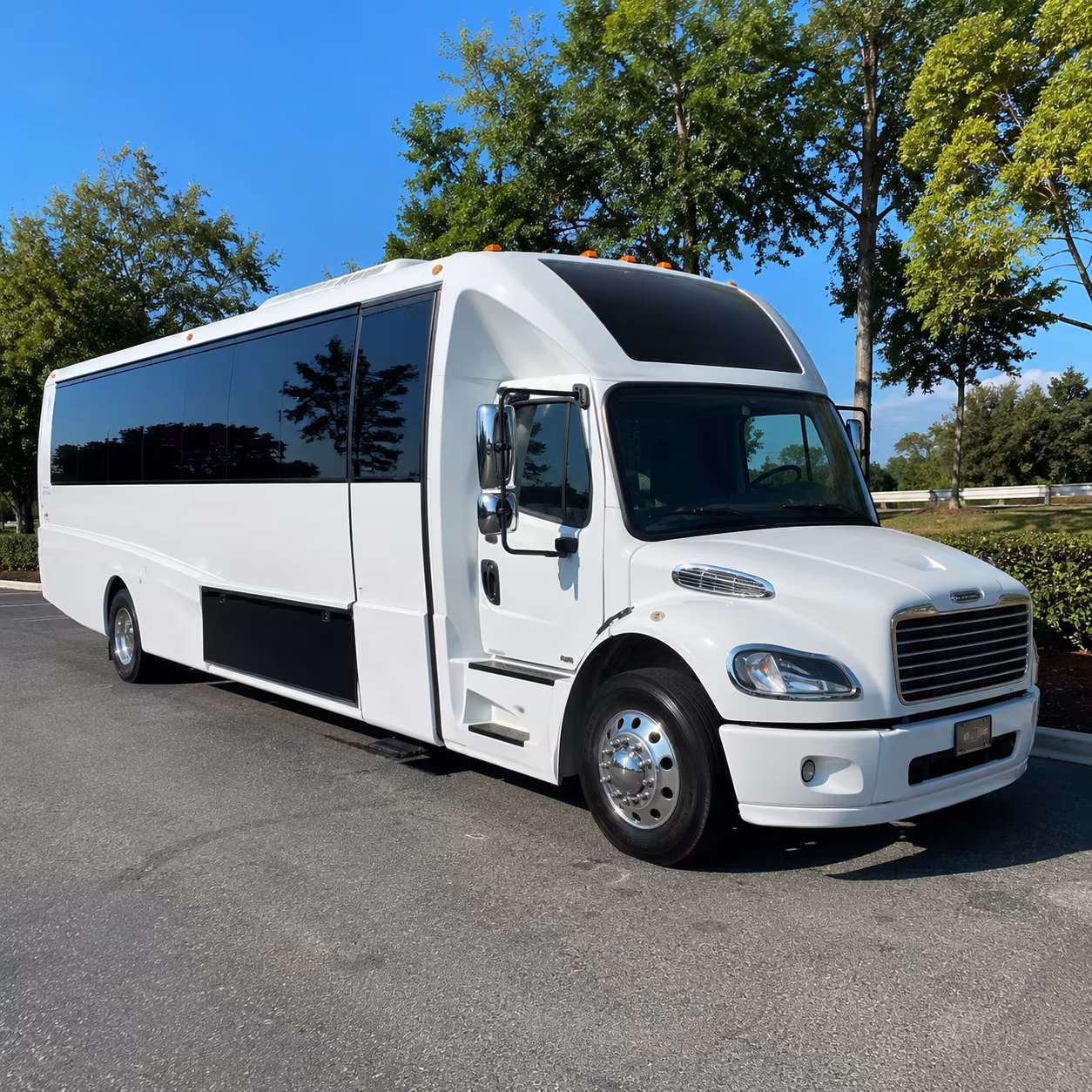 White party bus exterior