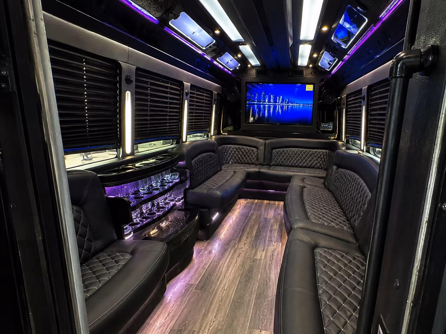 White party bus exterior