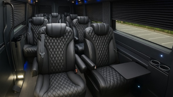 Interior of Charter Bus Company Austin's 15 Passenger Minibus in Austin