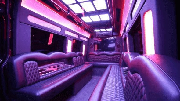 Interior of Charter Bus Company Round Rock's 18 Passenger Party Bus in Round Rock