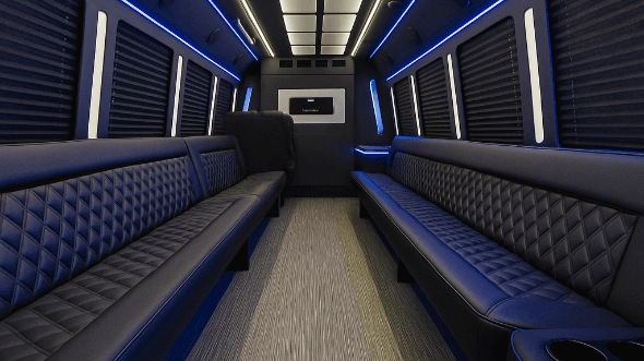 Interior of Charter Bus Company Round Rock's 25 Passenger Party Bus in Round Rock