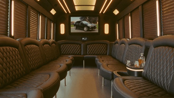 Interior of Charter Bus Company Round Rock's 30 Passenger Party Bus in Round Rock