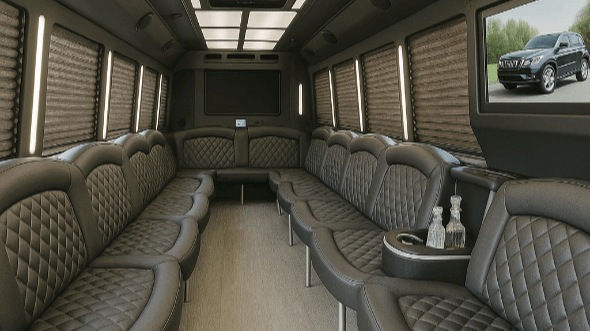 Interior of Charter Bus Company College Station's 40 Passenger Party Bus in College Station