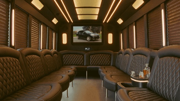 Interior of Charter Bus Company Killeen's 50 Passenger Party Bus in Killeen