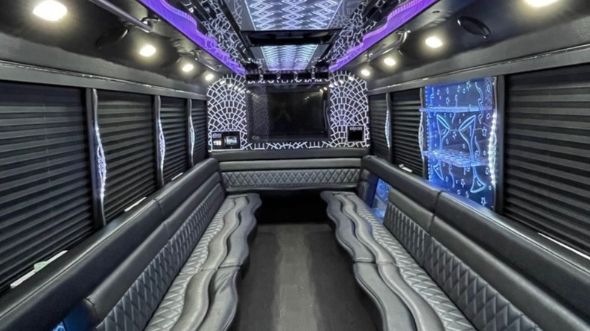 austin 20 passenger party bus inside