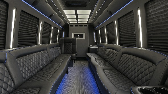 austin 28 passenger party bus inside