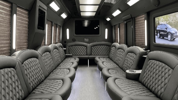 austin 50 passenger party bus inside